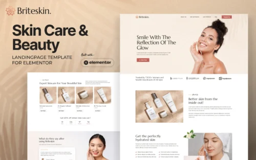 Briteskin - Skincare & Beauty Elementor template Kit (Free Landing Page)